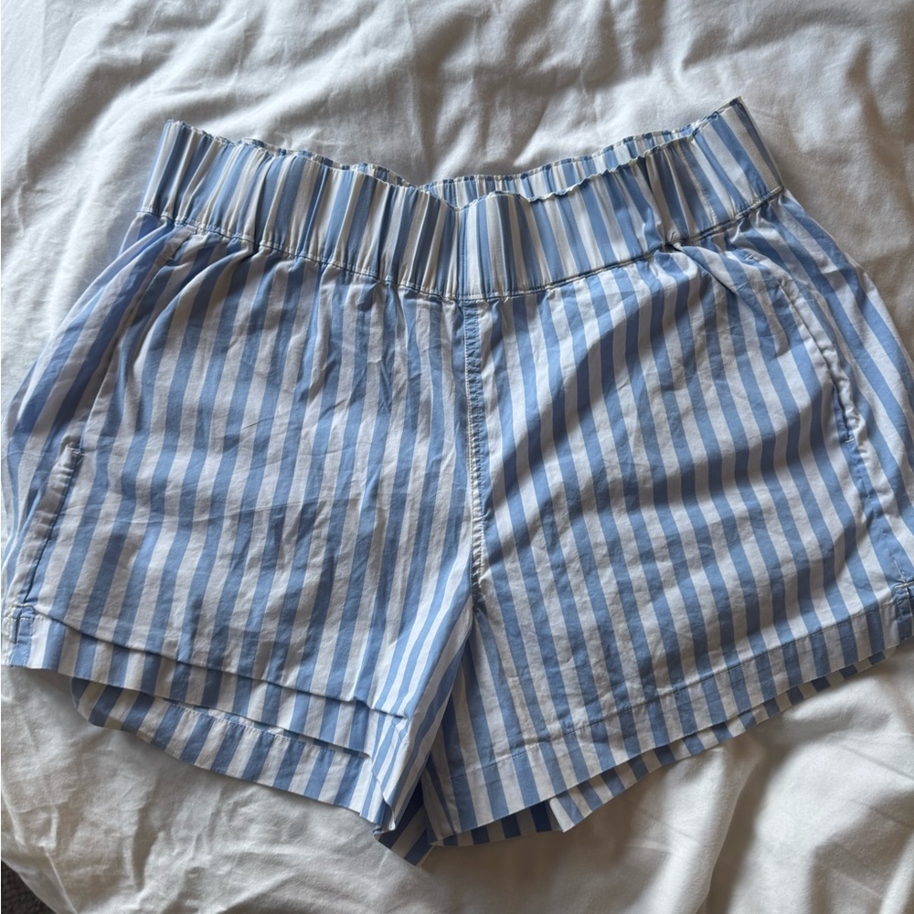 AYR Blue and White Striped High Waist Shorts